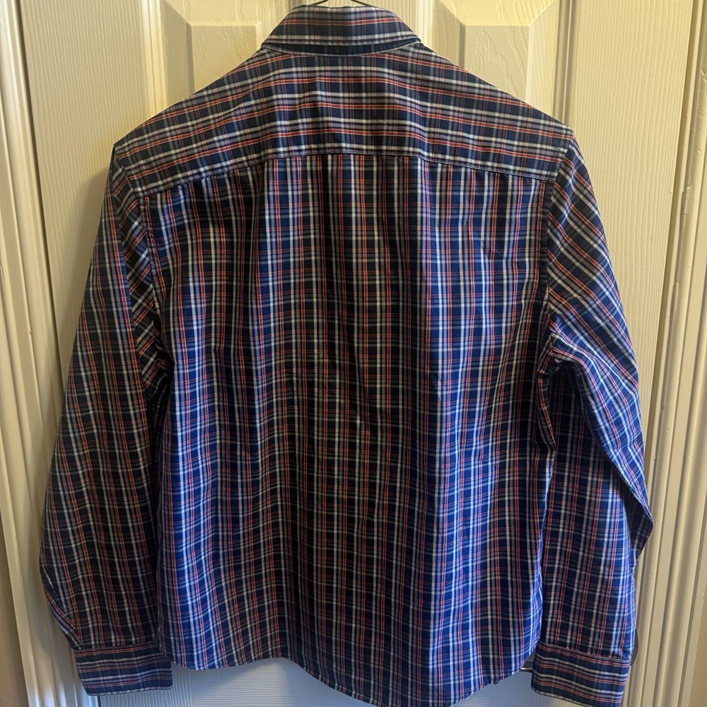 Untuckit Boys Bottom Down Shirt Blue White Red Check Long Sleeve 14 - Picture 5 of 5
